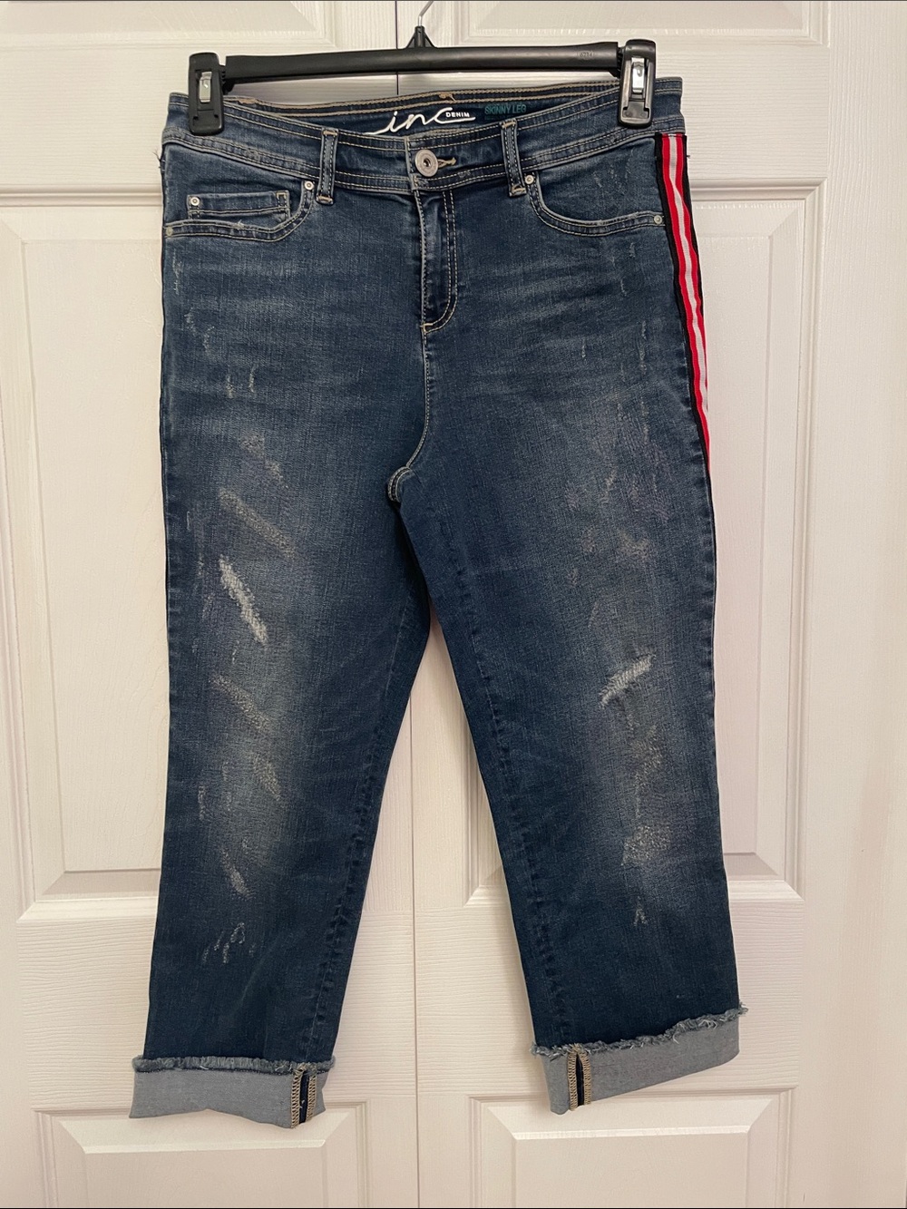 inc Denim Jeans Skinny Leg Regular Fit with Red & White Racing Strip 10P
